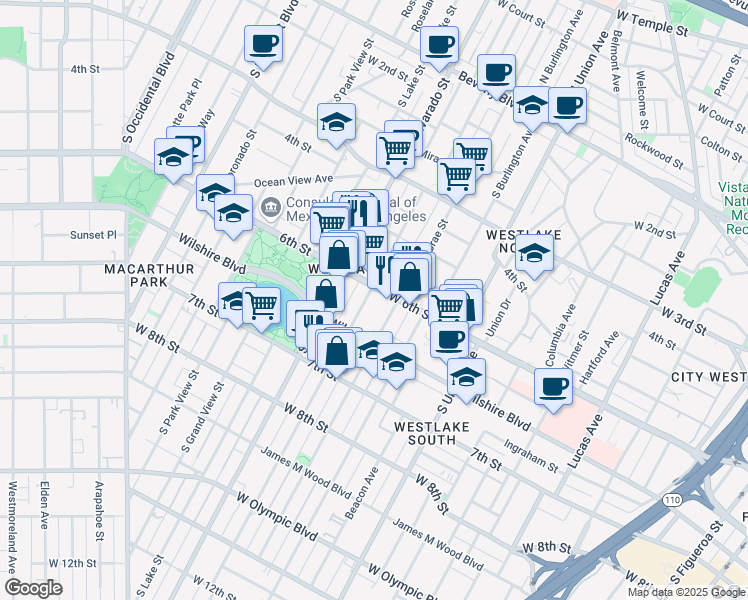 map of restaurants, bars, coffee shops, grocery stores, and more near 1931 West 6th Street in Los Angeles
