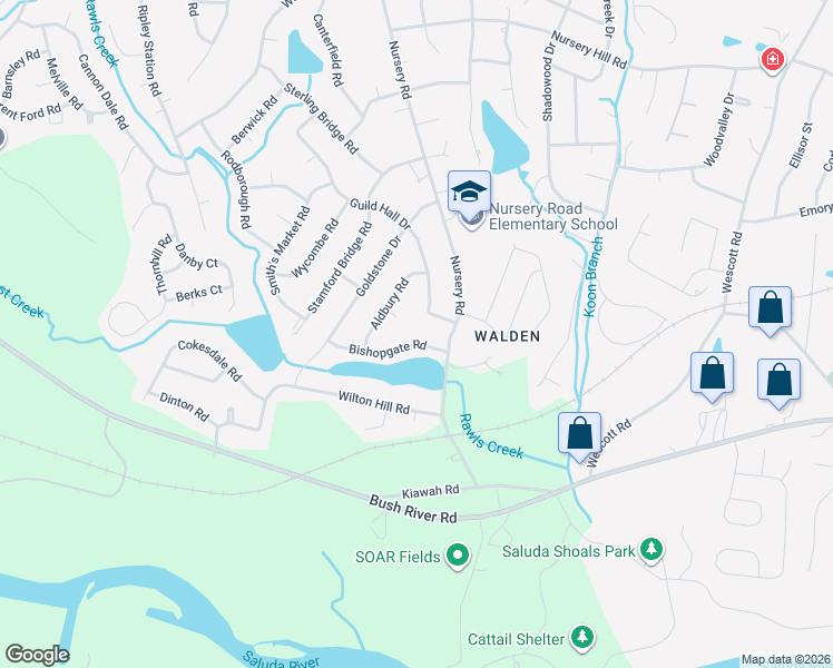 map of restaurants, bars, coffee shops, grocery stores, and more near 531 Guild Hall Drive in Columbia