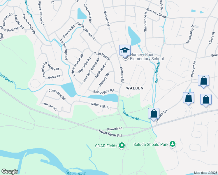 map of restaurants, bars, coffee shops, grocery stores, and more near 531 Guild Hall Drive in Columbia