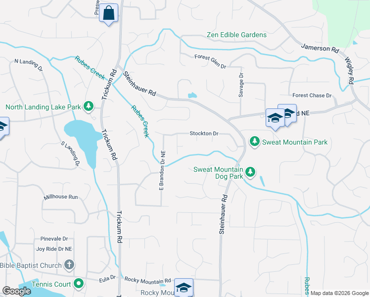 map of restaurants, bars, coffee shops, grocery stores, and more near 4361 Stockton Terrace in Marietta
