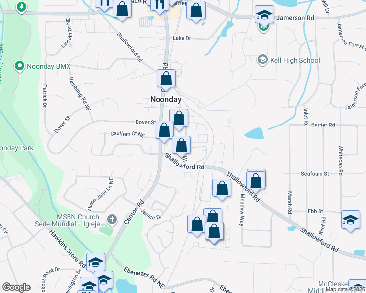 map of restaurants, bars, coffee shops, grocery stores, and more near 4417 Winfred Drive in Marietta