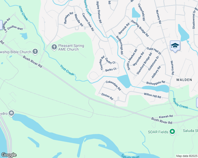 map of restaurants, bars, coffee shops, grocery stores, and more near 206 Thornhill Road in Columbia