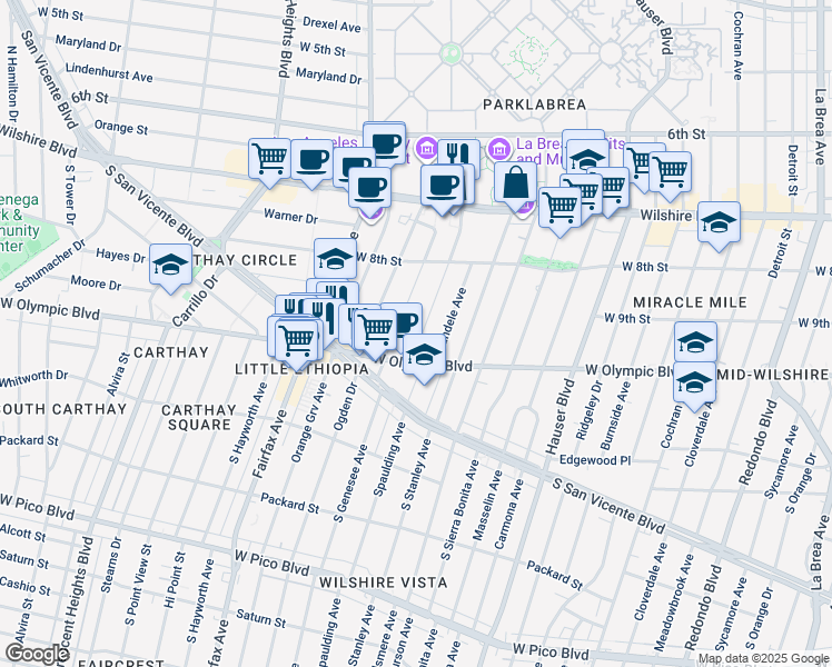 map of restaurants, bars, coffee shops, grocery stores, and more near 923 Spaulding Avenue in Los Angeles