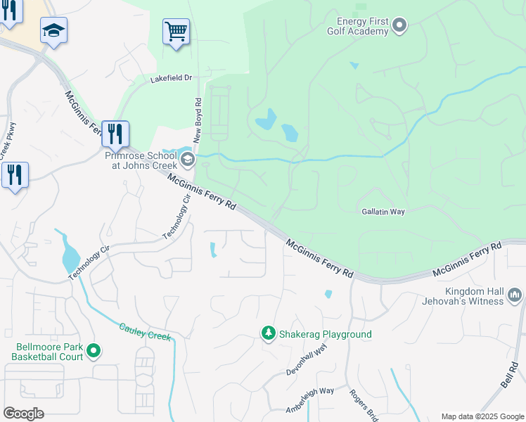 map of restaurants, bars, coffee shops, grocery stores, and more near 7548 Portbury Park Lane in Suwanee