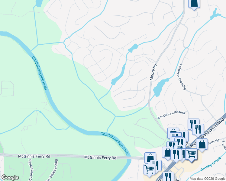 map of restaurants, bars, coffee shops, grocery stores, and more near 1110 Allen Lake Lane in Suwanee