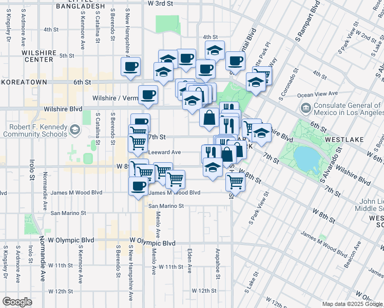 map of restaurants, bars, coffee shops, grocery stores, and more near 2911 Leeward Avenue in Los Angeles