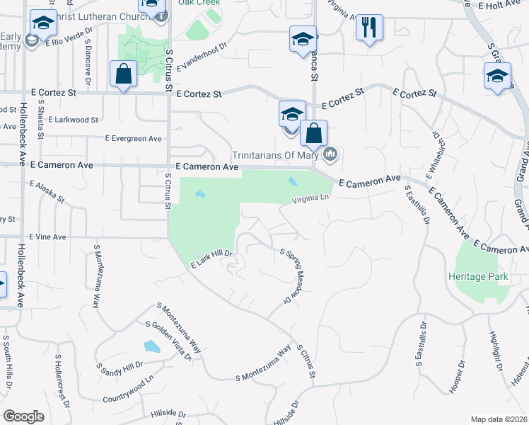 map of restaurants, bars, coffee shops, grocery stores, and more near 920 South Spring Meadow Drive in West Covina