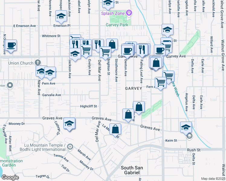 map of restaurants, bars, coffee shops, grocery stores, and more near 2552 Brighton Street in Rosemead