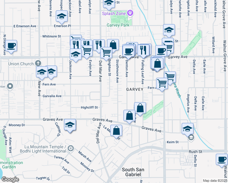 map of restaurants, bars, coffee shops, grocery stores, and more near 2552 Brighton Street in Rosemead