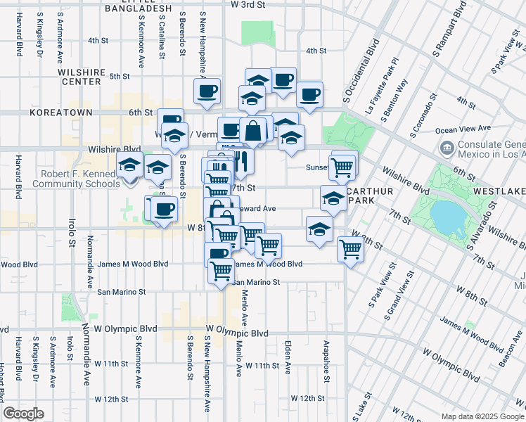 map of restaurants, bars, coffee shops, grocery stores, and more near 3029 Leeward Avenue in Los Angeles