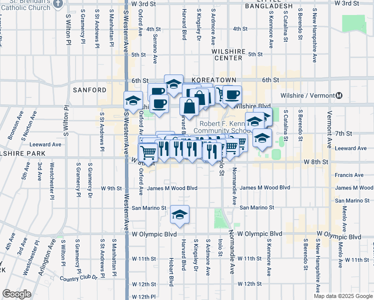 map of restaurants, bars, coffee shops, grocery stores, and more near 737 South Kingsley Drive in Los Angeles