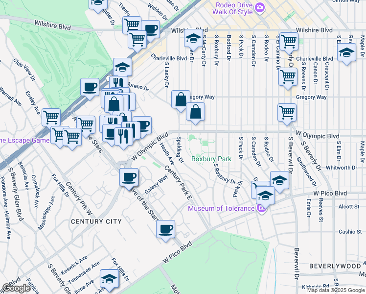 map of restaurants, bars, coffee shops, grocery stores, and more near 408 South Spalding Drive in Beverly Hills