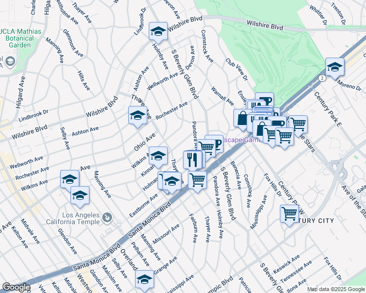 map of restaurants, bars, coffee shops, grocery stores, and more near 1615 Pandora Avenue in Los Angeles