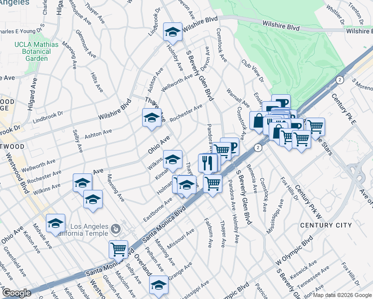map of restaurants, bars, coffee shops, grocery stores, and more near 10486 Wilkins Avenue in Los Angeles