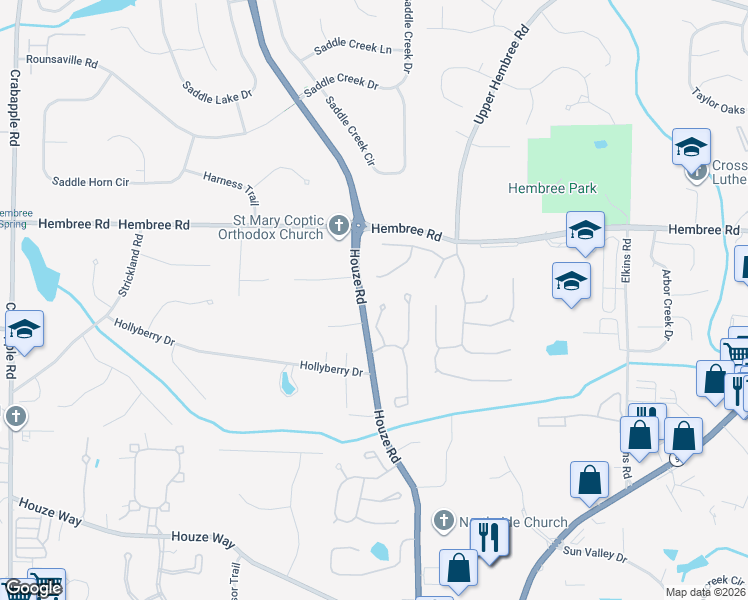 map of restaurants, bars, coffee shops, grocery stores, and more near 125 Ashwood Drive in Roswell