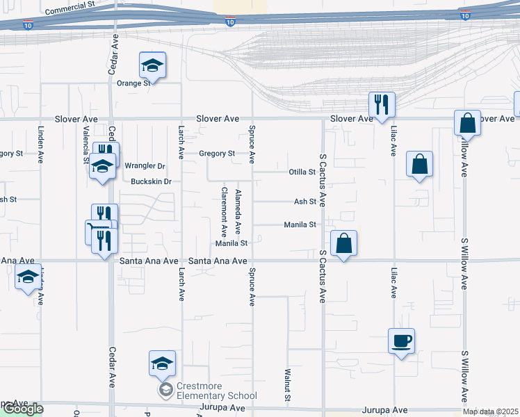 map of restaurants, bars, coffee shops, grocery stores, and more near 19115 Ash Street in Bloomington