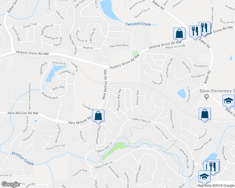 map of restaurants, bars, coffee shops, grocery stores, and more near 4251 Brighton Way Northwest in Kennesaw