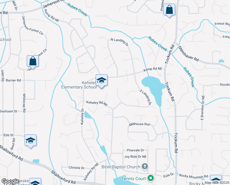 map of restaurants, bars, coffee shops, grocery stores, and more near 4364 South Landing Drive in Marietta