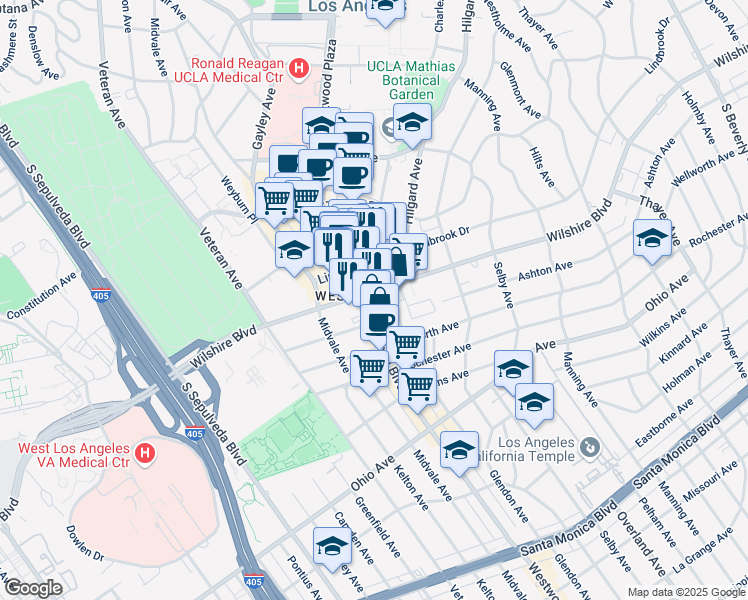 map of restaurants, bars, coffee shops, grocery stores, and more near in Los Angeles