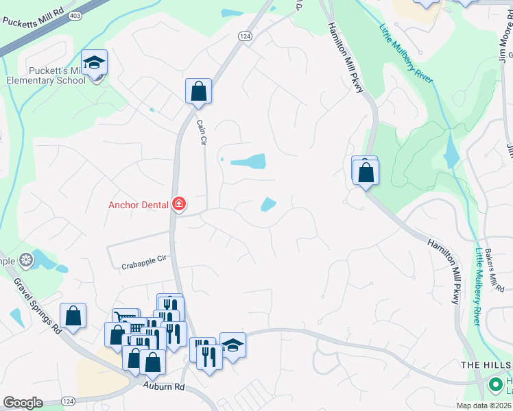 map of restaurants, bars, coffee shops, grocery stores, and more near 2139 Lakeland Court in Dacula