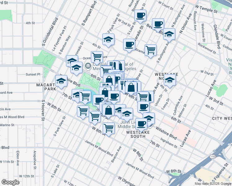 map of restaurants, bars, coffee shops, grocery stores, and more near 1931 West 6th Street in Los Angeles