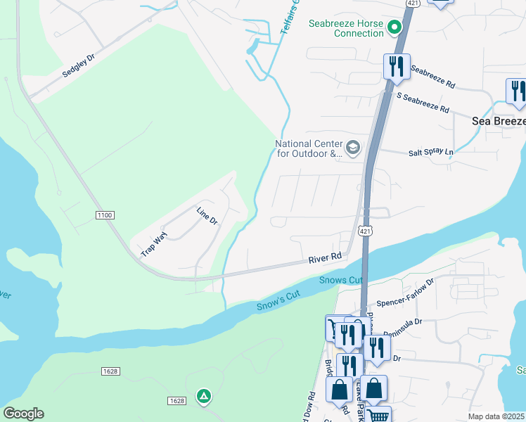 map of restaurants, bars, coffee shops, grocery stores, and more near 505 Soundside Drive in Wilmington