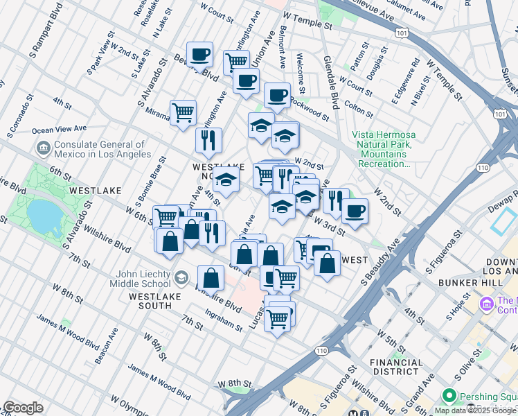 map of restaurants, bars, coffee shops, grocery stores, and more near in Los Angeles