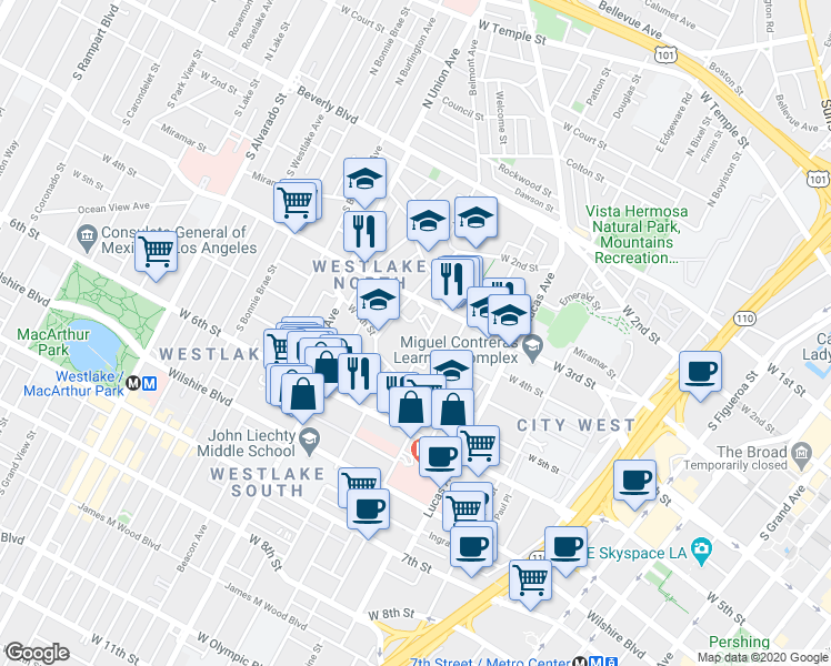 map of restaurants, bars, coffee shops, grocery stores, and more near 366 Loma Drive in Los Angeles