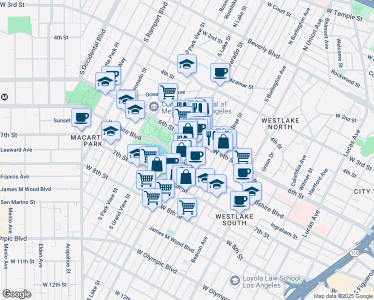map of restaurants, bars, coffee shops, grocery stores, and more near in Los Angeles