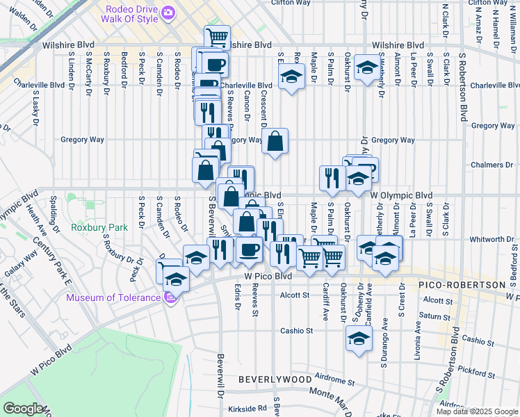 map of restaurants, bars, coffee shops, grocery stores, and more near in Beverly Hills