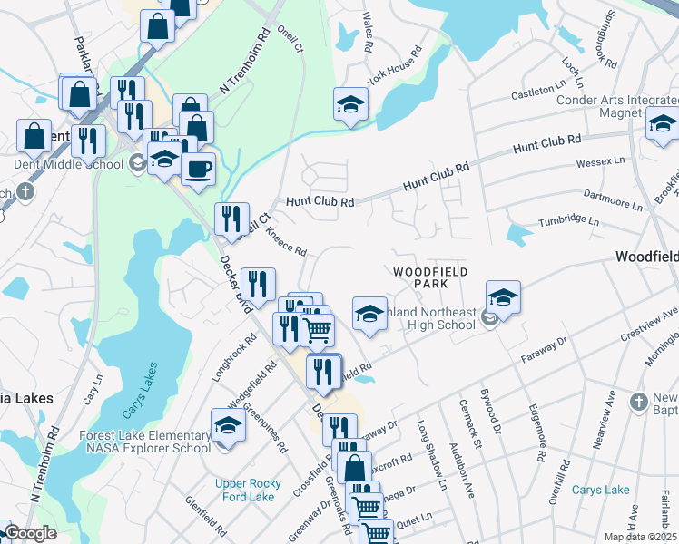 map of restaurants, bars, coffee shops, grocery stores, and more near 131 Angel Garden Way in Columbia