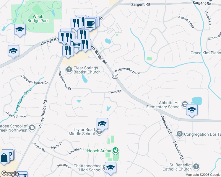 map of restaurants, bars, coffee shops, grocery stores, and more near 11420 Boxford Place in Alpharetta