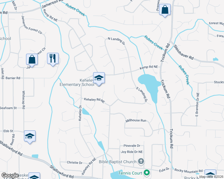 map of restaurants, bars, coffee shops, grocery stores, and more near 4364 South Landing Drive in Marietta