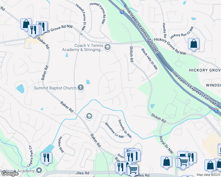 map of restaurants, bars, coffee shops, grocery stores, and more near 4380 Sugar Maple Drive Northwest in Acworth