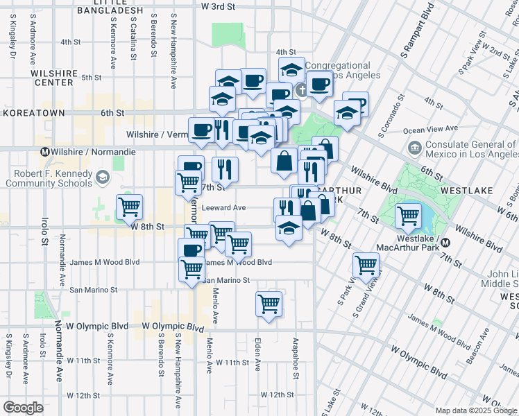 map of restaurants, bars, coffee shops, grocery stores, and more near 2939 Leeward Avenue in Los Angeles