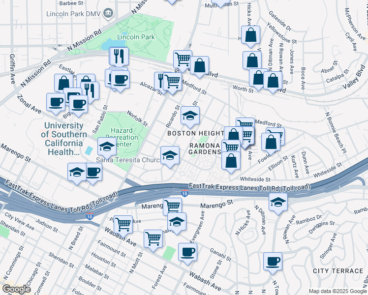 map of restaurants, bars, coffee shops, grocery stores, and more near 1441 Murchison Street in Los Angeles