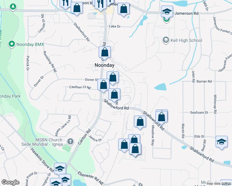 map of restaurants, bars, coffee shops, grocery stores, and more near 4417 Winfred Drive in Marietta