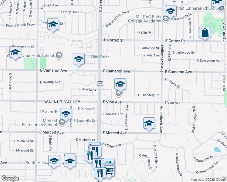 map of restaurants, bars, coffee shops, grocery stores, and more near 910 South Donna Beth Avenue in West Covina
