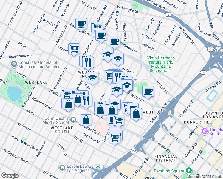 map of restaurants, bars, coffee shops, grocery stores, and more near in Los Angeles