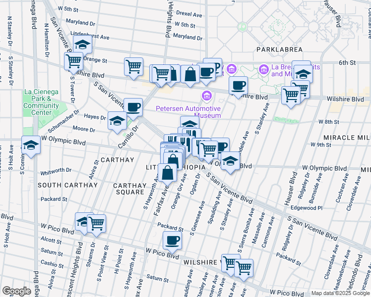 map of restaurants, bars, coffee shops, grocery stores, and more near 950 South Fairfax Avenue in Los Angeles
