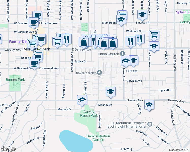 map of restaurants, bars, coffee shops, grocery stores, and more near 319 South Orange Avenue in Monterey Park