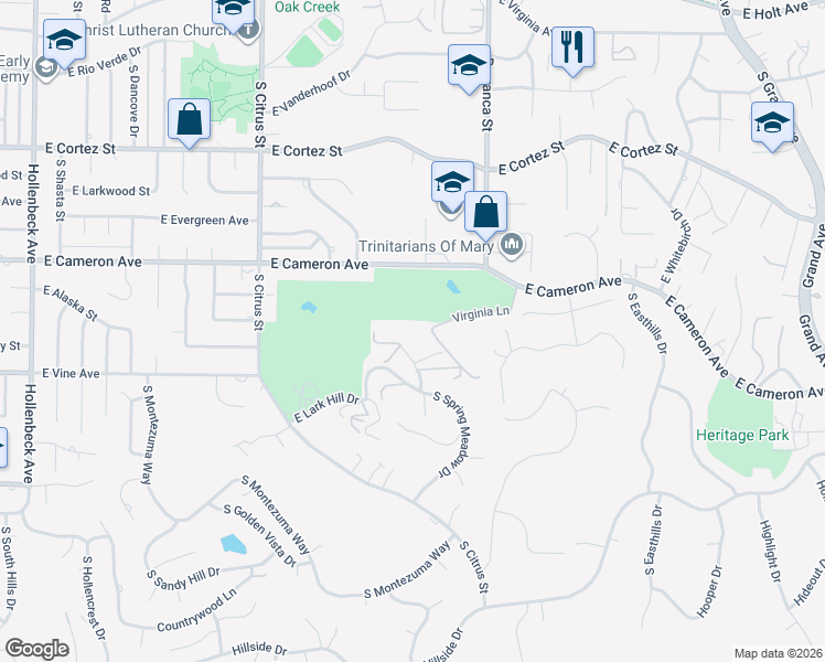 map of restaurants, bars, coffee shops, grocery stores, and more near 920 South Spring Meadow Drive in West Covina
