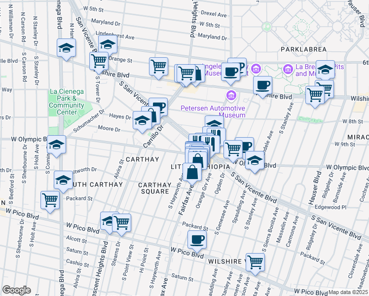 map of restaurants, bars, coffee shops, grocery stores, and more near 6203 Commodore Sloat Drive in Los Angeles