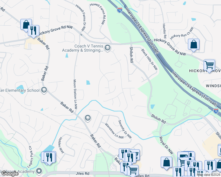 map of restaurants, bars, coffee shops, grocery stores, and more near 4380 Sugar Maple Drive Northwest in Acworth