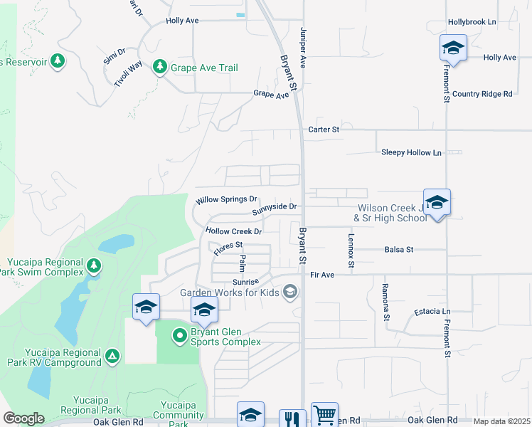 map of restaurants, bars, coffee shops, grocery stores, and more near 35189 Sunnyside Drive in Yucaipa