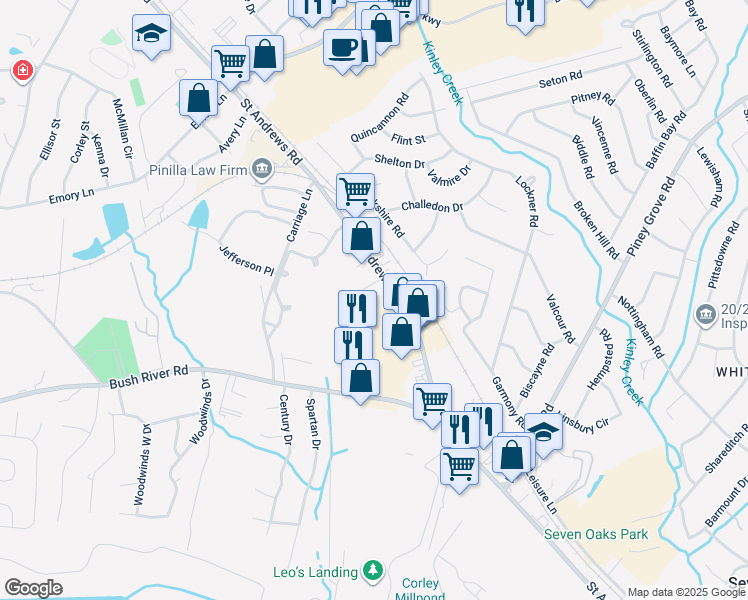 map of restaurants, bars, coffee shops, grocery stores, and more near 6251 Saint Andrews Road in Columbia