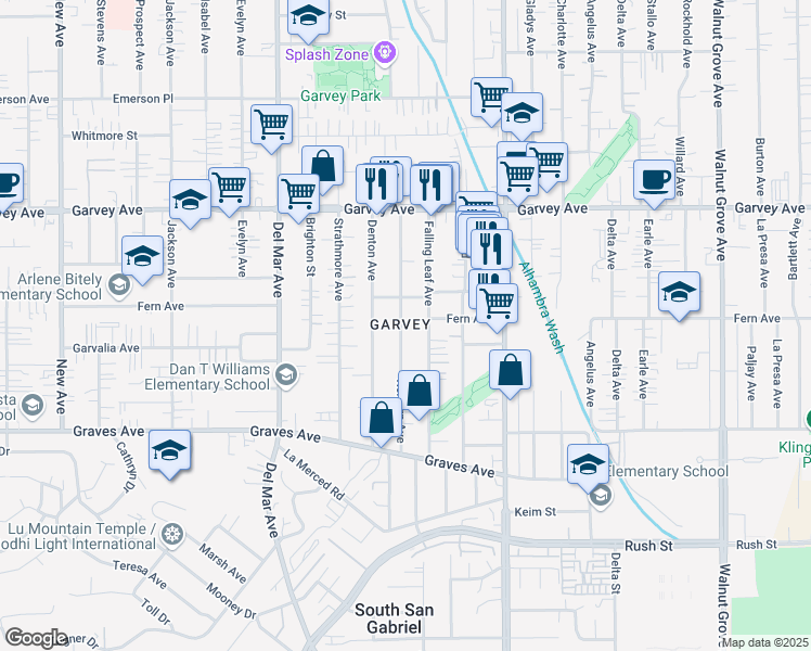 map of restaurants, bars, coffee shops, grocery stores, and more near 2549 Kelburn Avenue in Rosemead