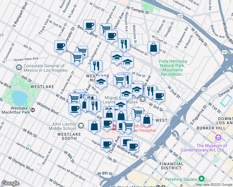map of restaurants, bars, coffee shops, grocery stores, and more near in Los Angeles
