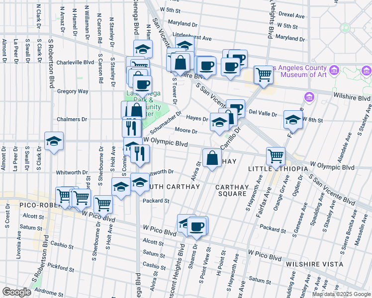map of restaurants, bars, coffee shops, grocery stores, and more near in Los Angeles