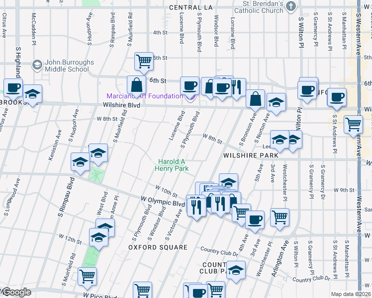 map of restaurants, bars, coffee shops, grocery stores, and more near 832 South Plymouth Boulevard in Los Angeles